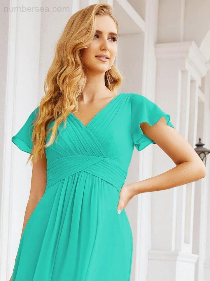 Numbersea Formal Prom Gowns for Mother of The Bride Cap Sleeves Bridesmaid Dress 28047 by numbersea