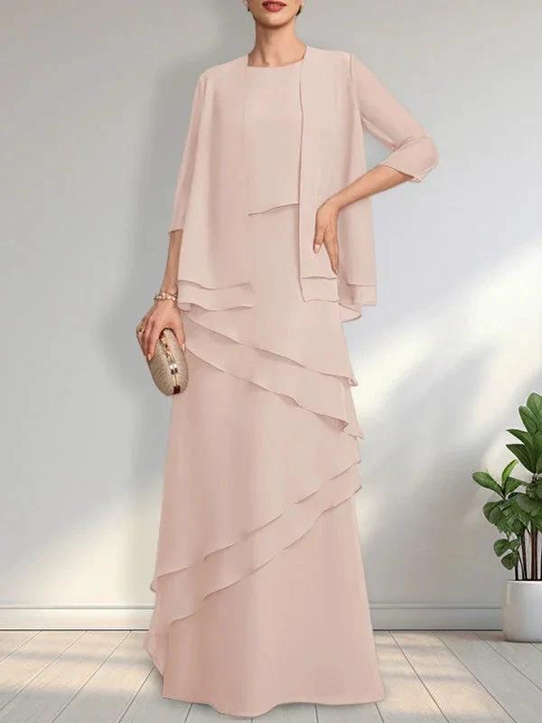 Sheath Scoop Floor-Length Chiffon Mother of the Bride Dress by Dreamylily