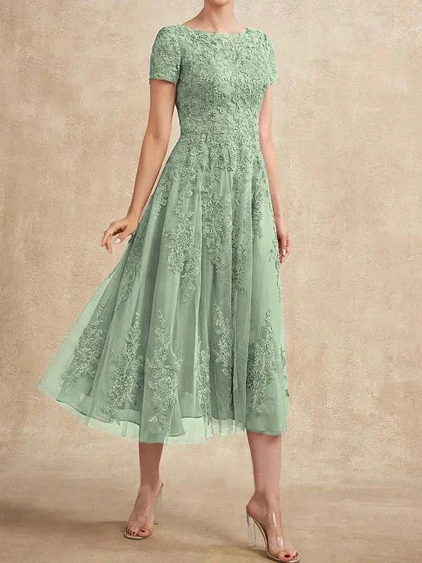 A-line Scoop Tea-Length Tulle Lace Mother of the Bride Dress by Dreamylily