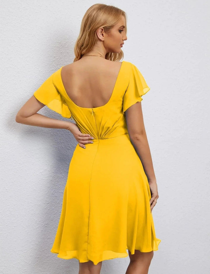 Numbersea U Back Homecoming Dress Formal Prom Dress Knee Length Short Sleeves Cocktail Party Dress 28077 by numbersea