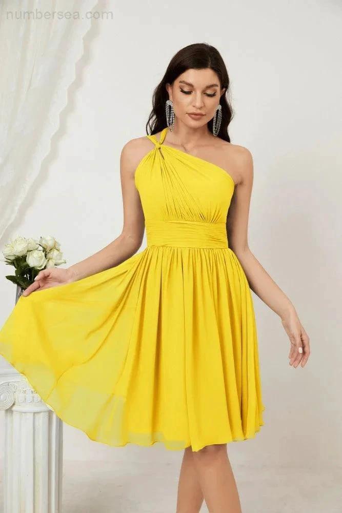 Numbersea Women Chiffon Short One Shoulder Bridesmaid Dress Formal Dresses for Party Homecoming 2804 by numbersea