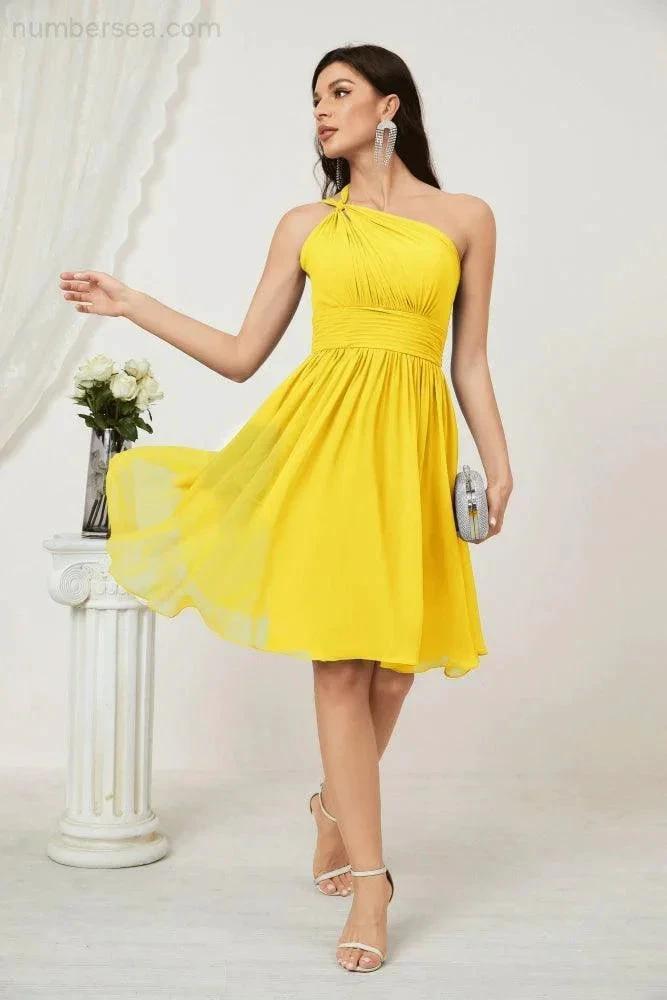 Numbersea Women Chiffon Short One Shoulder Bridesmaid Dress Formal Dresses for Party Homecoming 2804 by numbersea