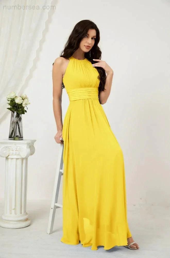 Numbersea Formal Party Gown Dress Chiffon Halter Long Sleeveless Bridesmaid Dresses 2802 by numbersea