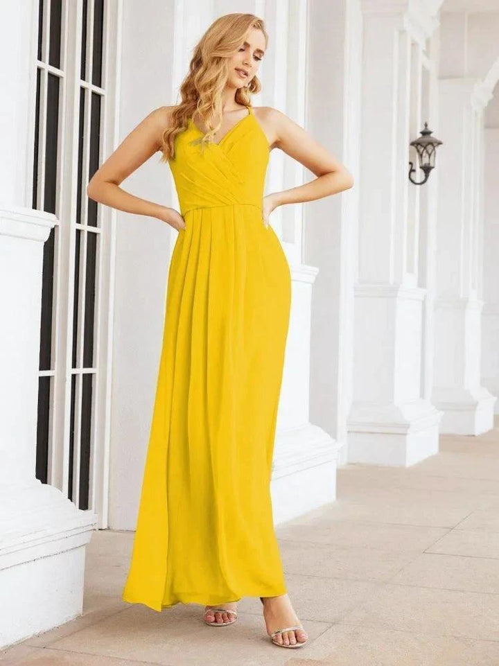 Numbersea Spaghetti Strap Bridesmaid Dresses V-Neck Long A-Line Formal Prom Gowns 28063 by numbersea