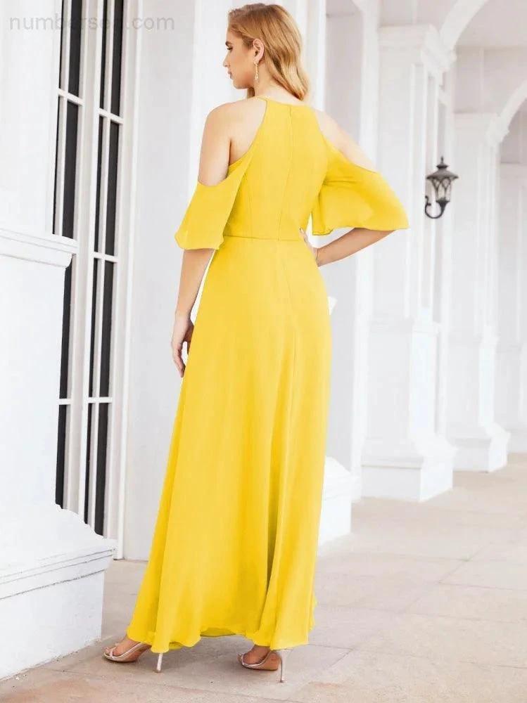 Numbersea Cold Shoulder Bridesmaid Dresses A-Line Long Formal Evening Gowns 28074 by numbersea