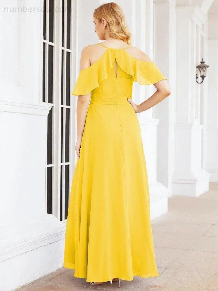Numbersea Cold Shoulder Long Bridesmaid Dresses Side Slit Formal Prom Gowns Party Wedding 28070 by numbersea