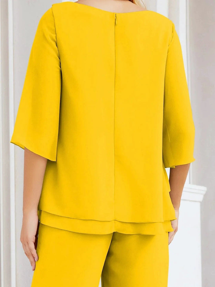 Sunnderly Elegant 2 Piece Mother of The Bride Dress Plus Size Pant Suits Ruffle Layers Sliver Housecoat SY28064 by numbersea