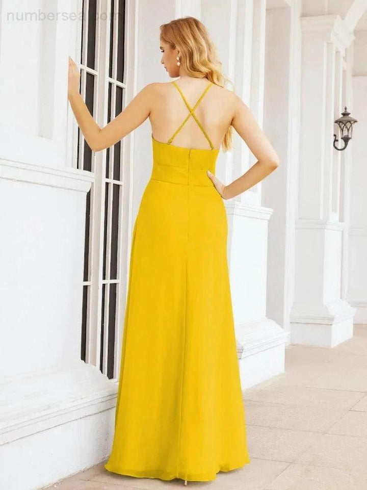 Numbersea Halter Bridesmaid Dresses with Pockets Sleeveless Formal Evening Party Prom Gowns 28055 by numbersea