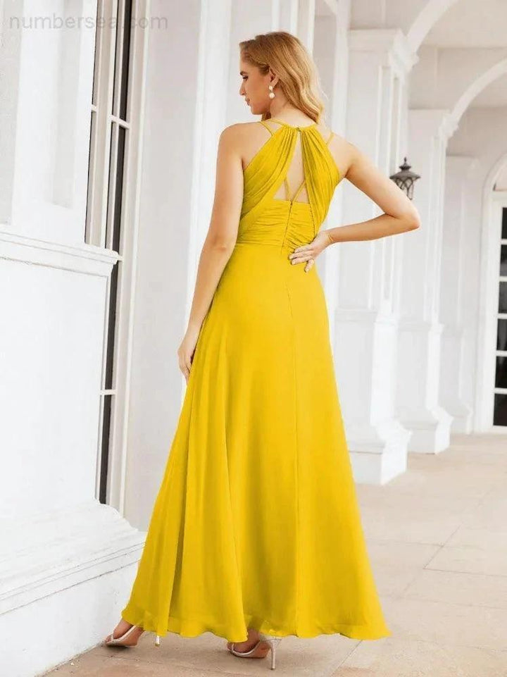 Numbersea Double Spaghetti Straps Bridesmaid Dresses for Women Long Formal Party Dress Side Split 28051 by numbersea