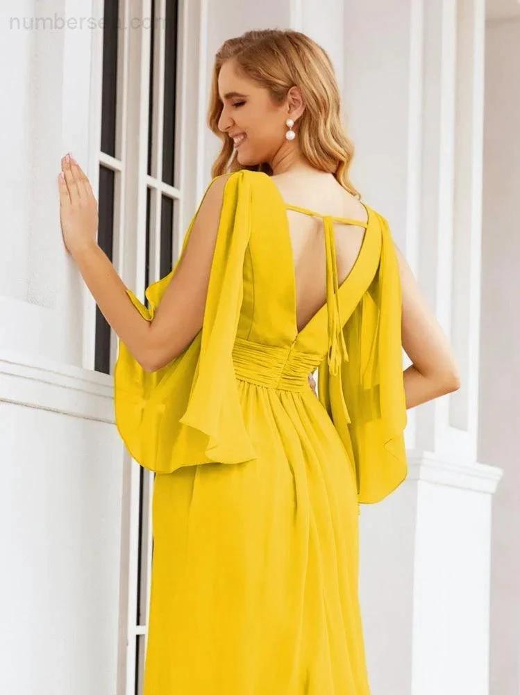 Numbersea Bridesmaid Dresses with Split for Wedding Party Flutter Sleeves 28045 by numbersea