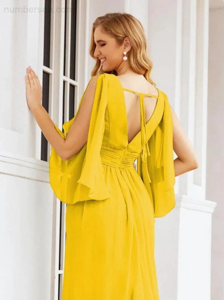 Numbersea Bridesmaid Dresses with Split for Wedding Party Flutter Sleeves 28045 by numbersea