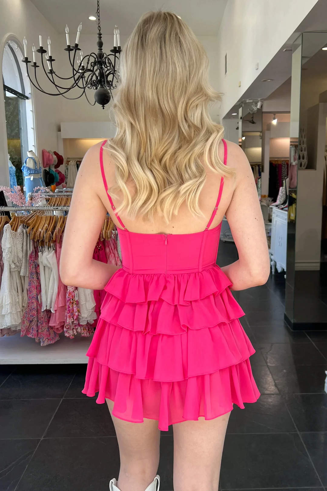 A-line Spaghetti Straps Homecoming Dress Lovely Hot Pink Party Dress Y2287 by simplepromdress