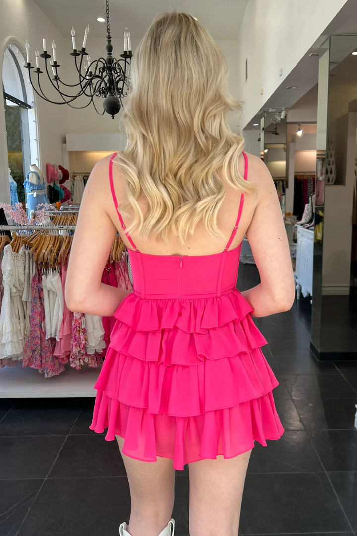A-line Spaghetti Straps Homecoming Dress Lovely Hot Pink Party Dress Y2287 by simplepromdress