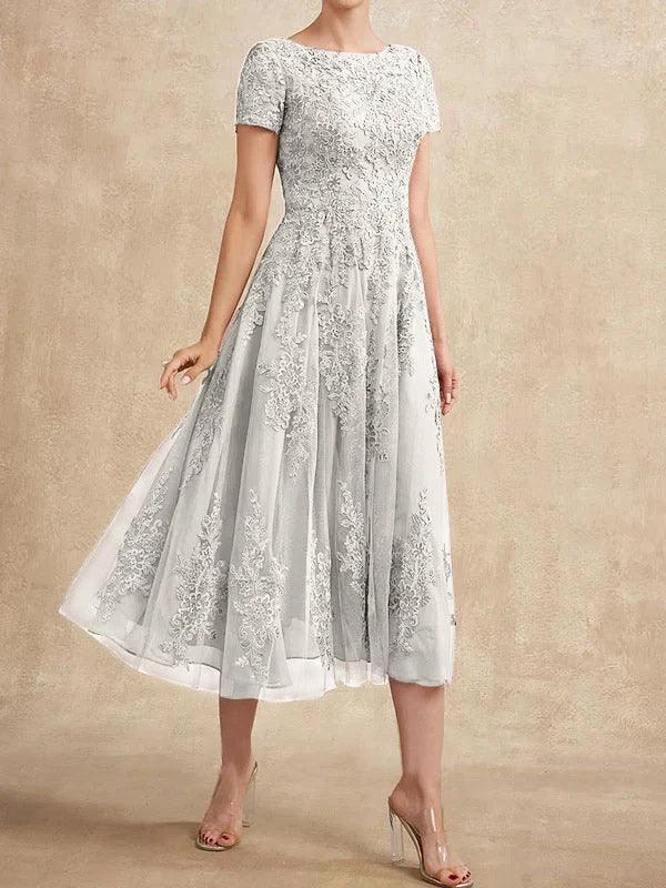 A-line Scoop Tea-Length Tulle Lace Mother of the Bride Dress by Dreamylily
