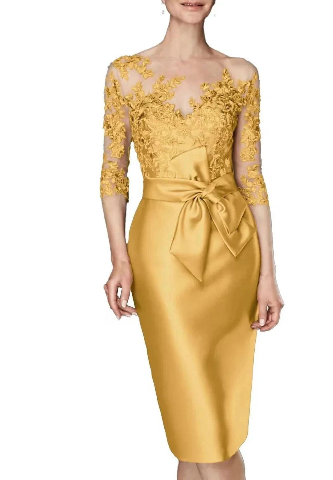 Gilded lace off shoulder satin dress by ZAPDRESS