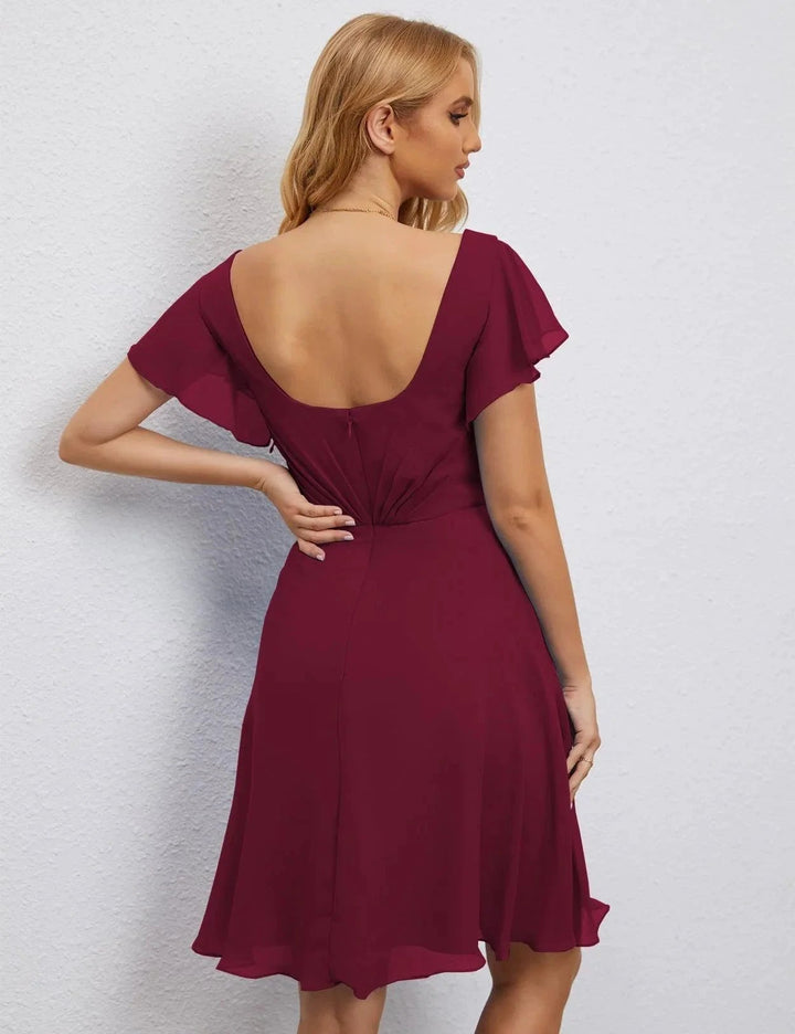 Numbersea U Back Homecoming Dress Formal Prom Dress Knee Length Short Sleeves Cocktail Party Dress 28077 by numbersea