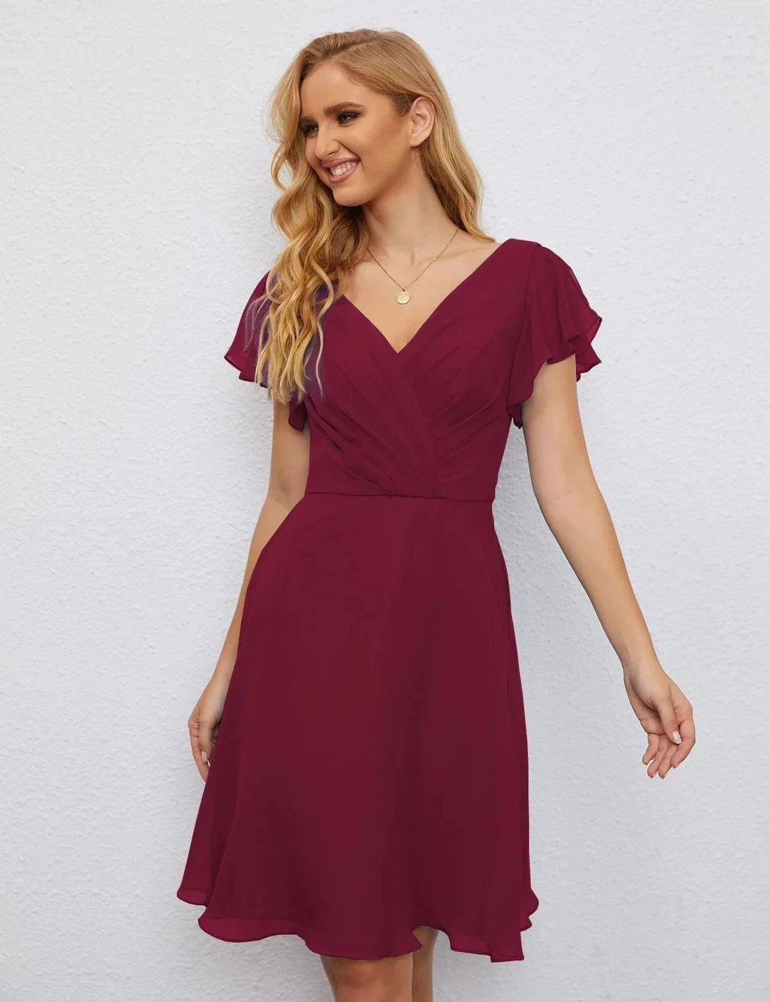 Numbersea U Back Homecoming Dress Formal Prom Dress Knee Length Short Sleeves Cocktail Party Dress 28077 by numbersea
