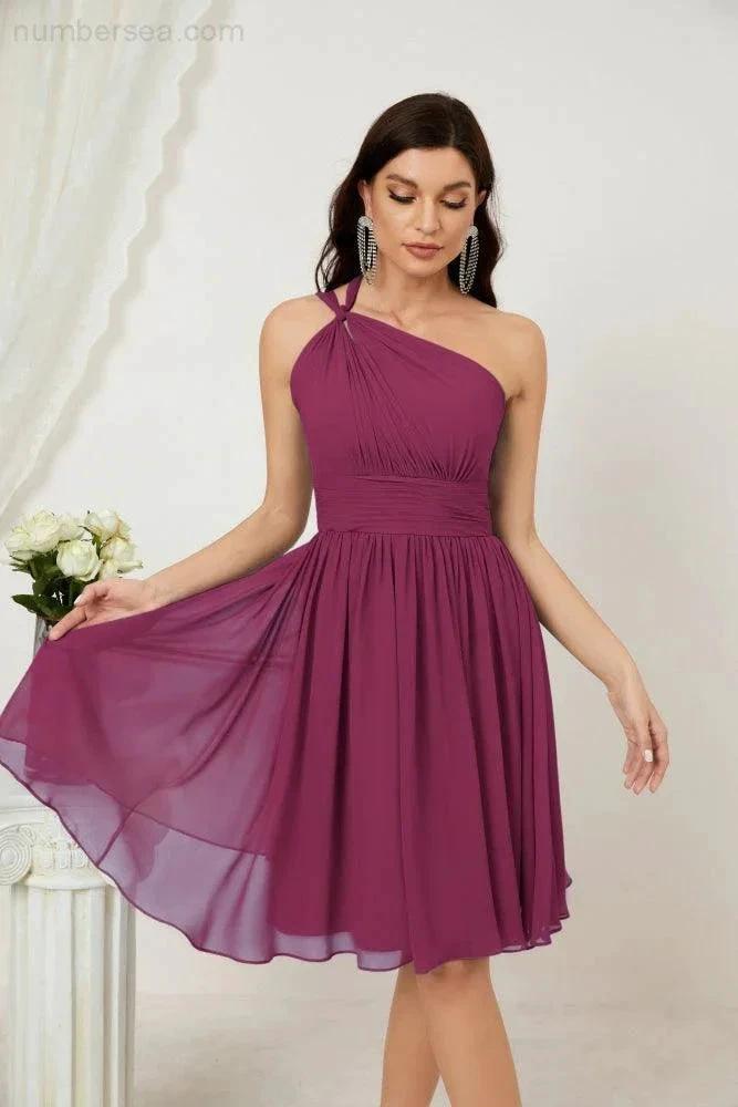 Numbersea Women Chiffon Short One Shoulder Bridesmaid Dress Formal Dresses for Party Homecoming 2804 by numbersea