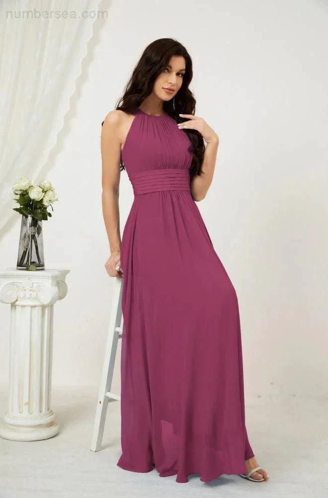 Numbersea Formal Party Gown Dress Chiffon Halter Long Sleeveless Bridesmaid Dresses 2802 by numbersea