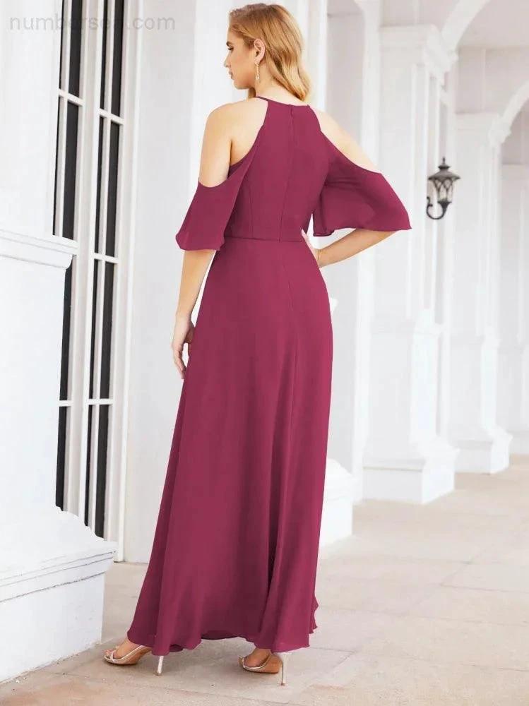 Numbersea Cold Shoulder Bridesmaid Dresses A-Line Long Formal Evening Gowns 28074 by numbersea
