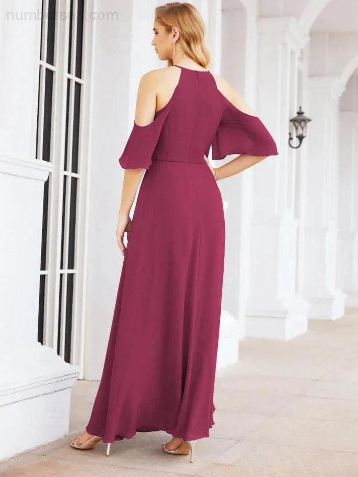 Numbersea Cold Shoulder Bridesmaid Dresses A-Line Long Formal Evening Gowns 28074 by numbersea