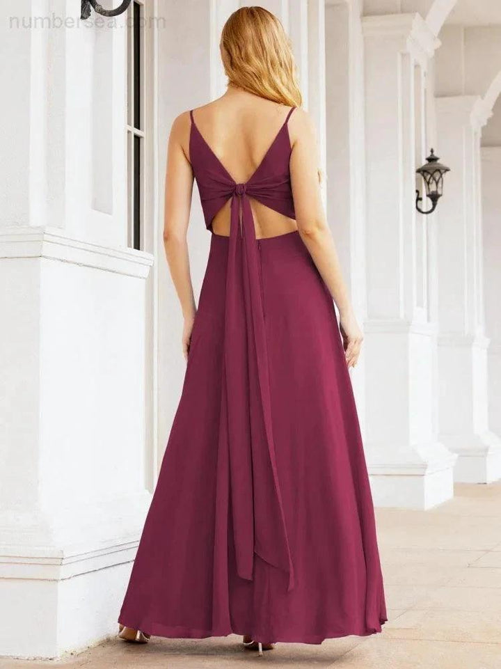 Numbersea Spaghetti Strap Bridesmaid Dresses V Neck Butterfly Back Fromal Evening Party Prom Gown 28036 by numbersea