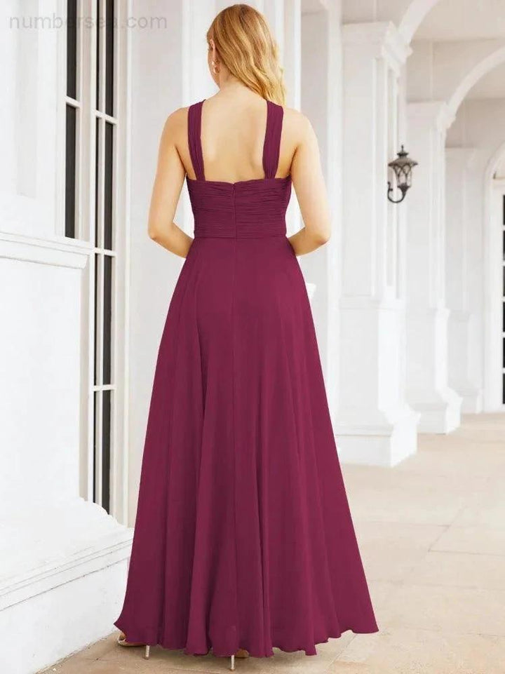 Numbersea Crisscross Halter Bridesmaid Dresses for Party Wedding Evening Prom Maxi Ball Gowns 28053 by numbersea