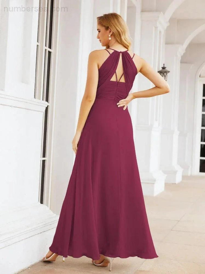 Numbersea Double Spaghetti Straps Bridesmaid Dresses for Women Long Formal Party Dress Side Split 28051 by numbersea