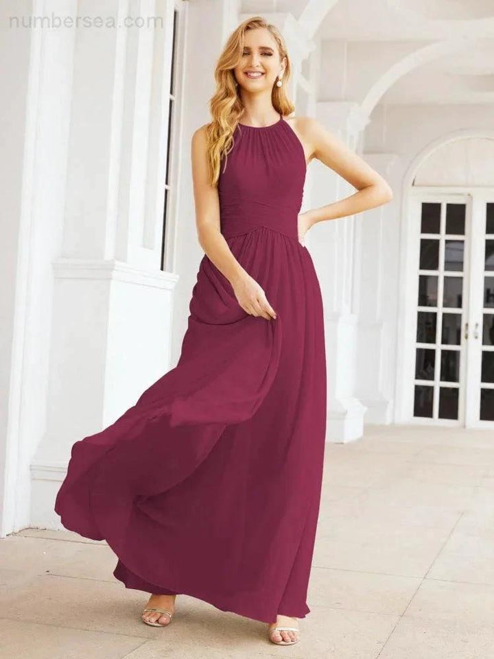 Numbersea Sleeveless Bridesmaid Dresses Long Prom Gown Zipper with Keyhole Back 28056 by numbersea