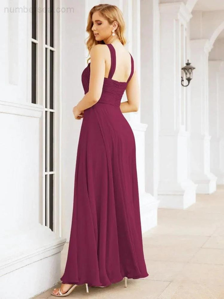 Numbersea Crisscross Halter Bridesmaid Dresses for Party Wedding Evening Prom Maxi Ball Gowns 28053 by numbersea