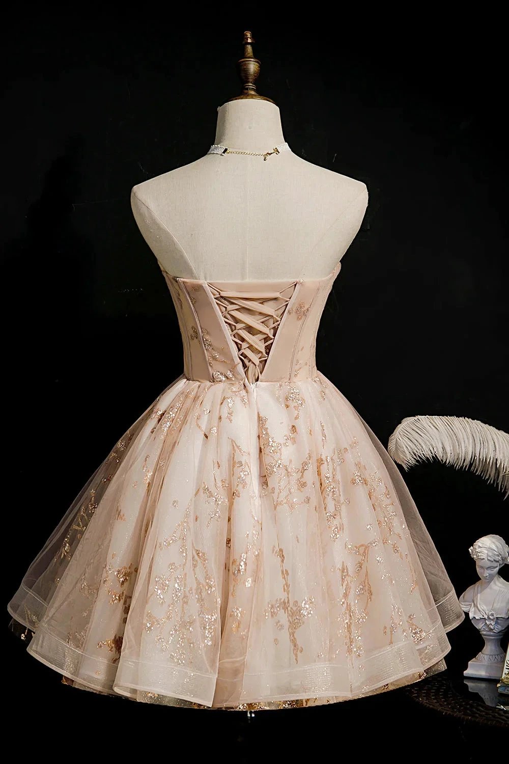 Champagne Strapless Sequins Tulle Short Homecoming Dresses by Cicinia