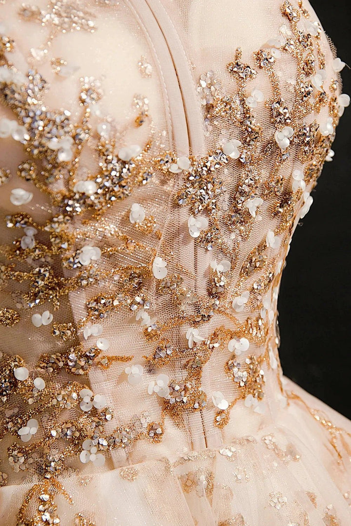 Champagne Strapless Sequins Tulle Short Homecoming Dresses by Cicinia