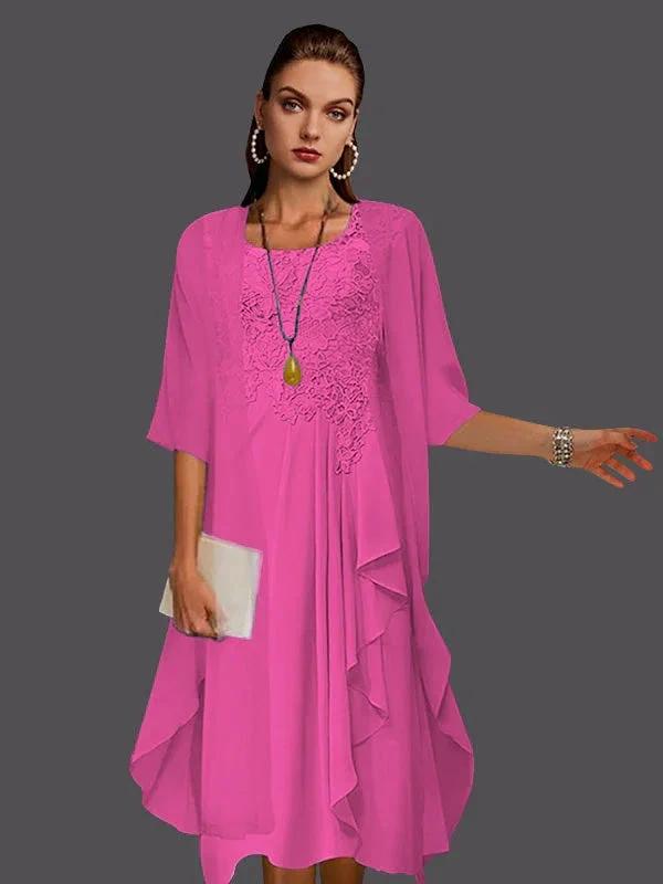 Two Piece A-Line Chiffon Lace Sleeveless Jacket Dresses with Pleats Appliques by Dreamylily
