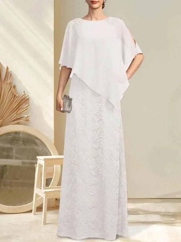 Sheath/Column Scoop Floor-Length Chiffon Lace Mother of the Bride Dress With Sequins Beading by Dreamylily