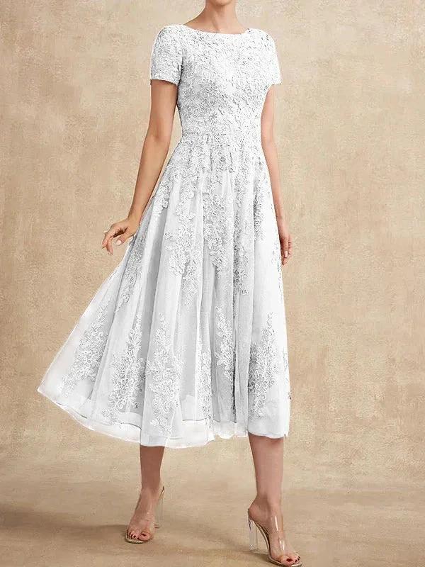 A-line Scoop Tea-Length Tulle Lace Mother of the Bride Dress by Dreamylily