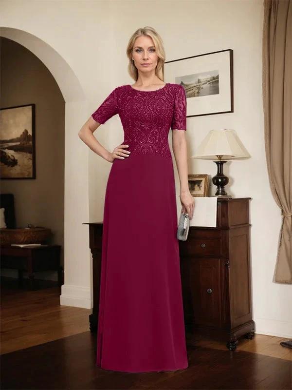 A-line Scoop Floor-Length Lace Chiffon Mother of the Bride Dress With Sequins by Dreamylily