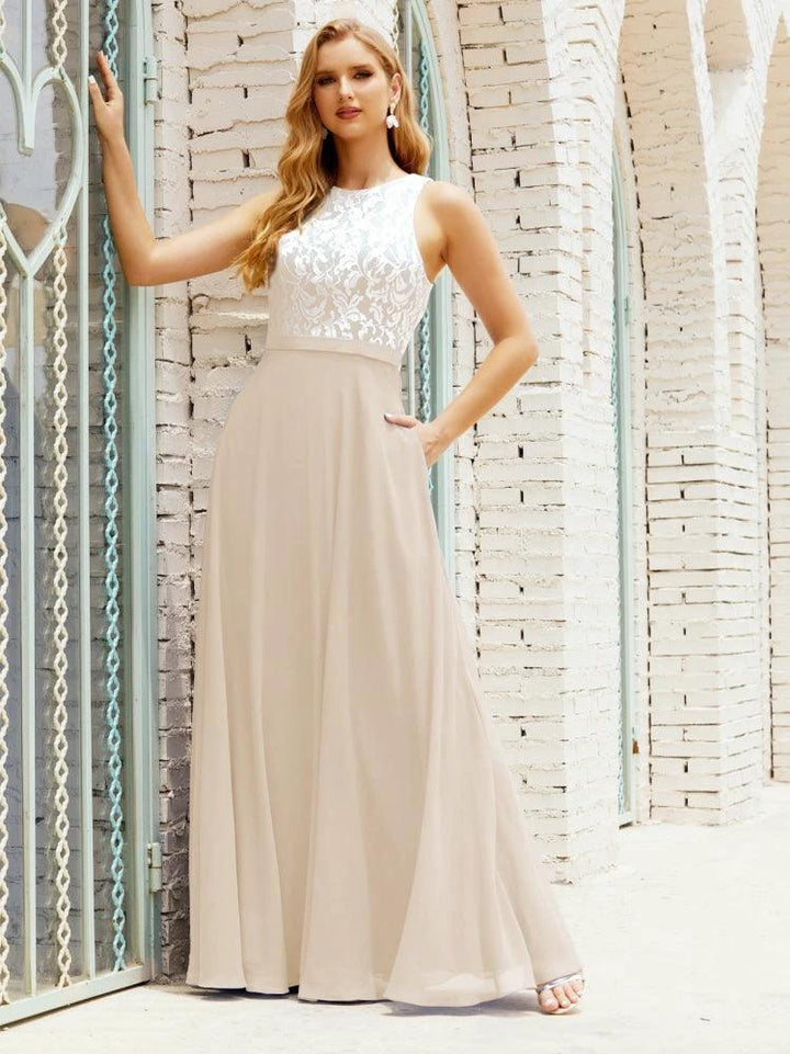 Lace Bridesmaid Dress Floor Length Evening Gowns with Pockets 28017 by numbersea