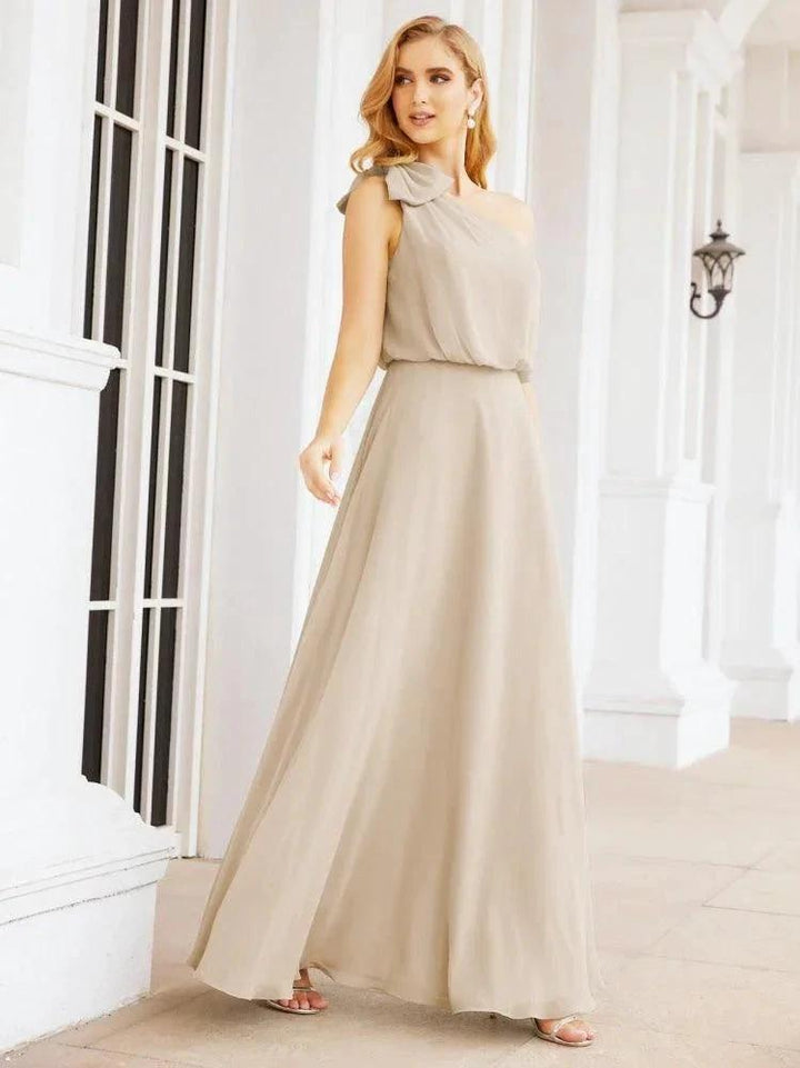 Numbersea Chiffon Ruffled One Shoulder Sleeveless Long Bride Dresses A-line Formal Evening Gown Side Split 28057 by numbersea