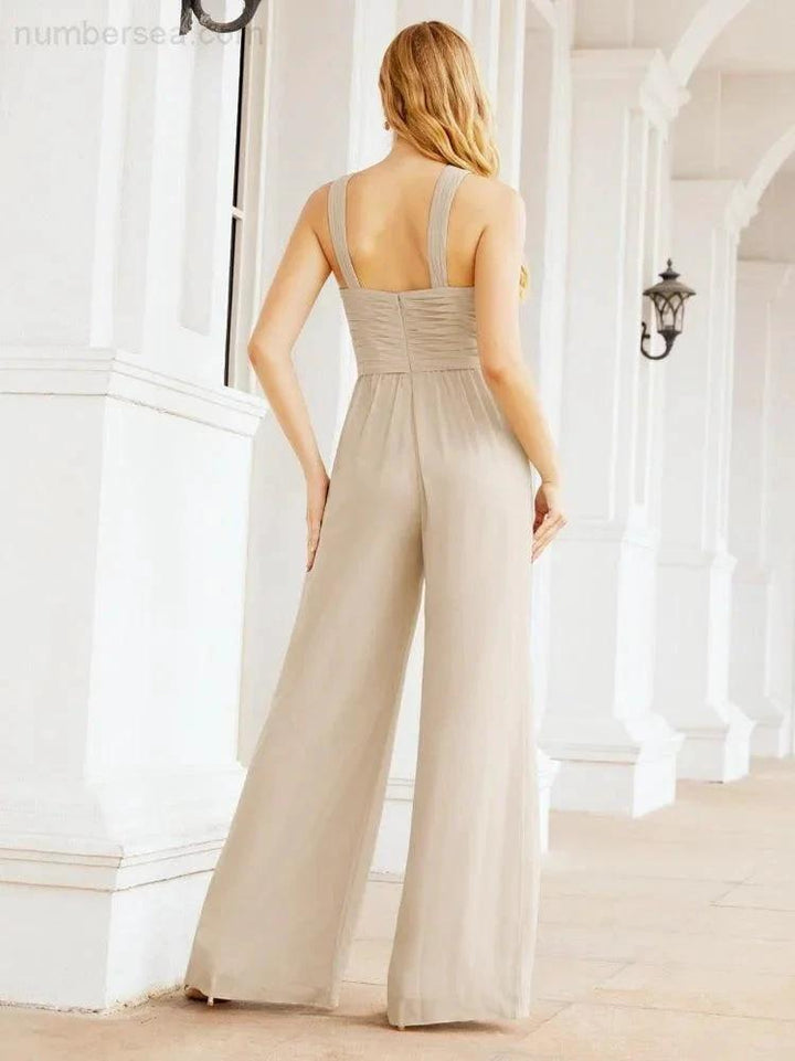 Numbersea Crisscross Neck Jumpsuit Formal Evening Dress Long Bridesmaid Dresses Bell-bottomed Pants 28033 by numbersea