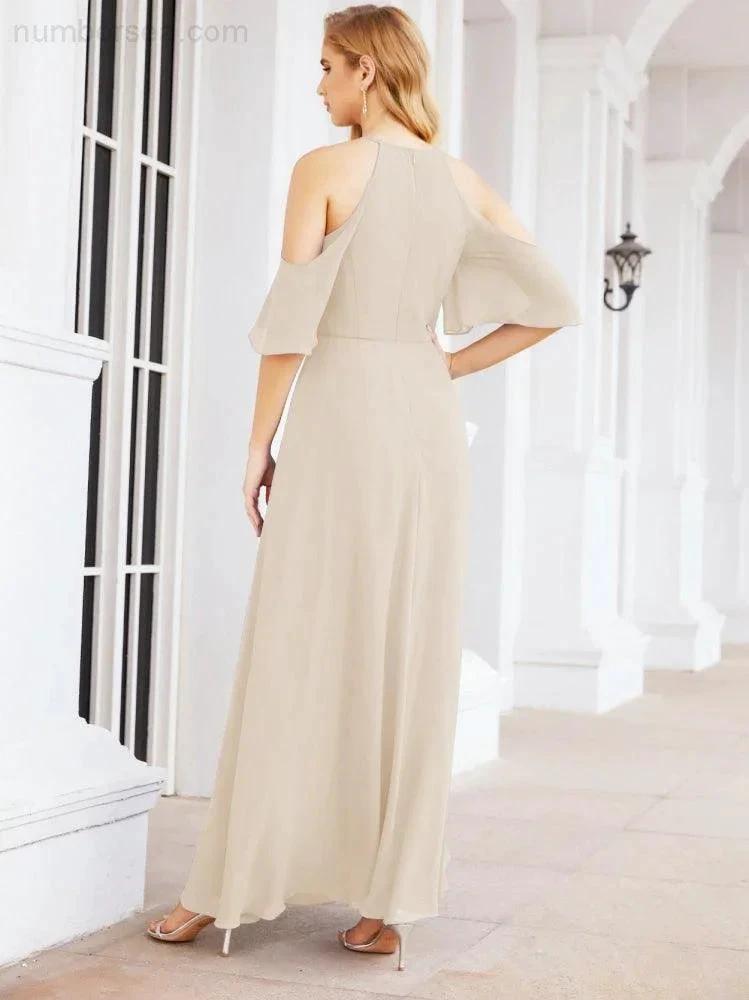 Numbersea Cold Shoulder Bridesmaid Dresses A-Line Long Formal Evening Gowns 28074 by numbersea