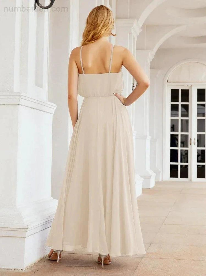 Numbersea Halter Long Bridesmaid Dresses Formal A line Juniors Dress 28029 by numbersea