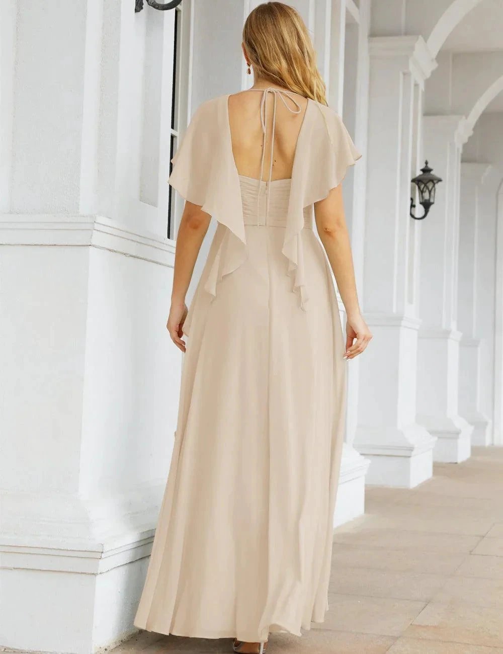 Numbersea Chiffon Bridesmaid Dresses Long Formal Evening Prom Mother of The Bride Dress with Flutter Sleeve SEA28040 by numbersea