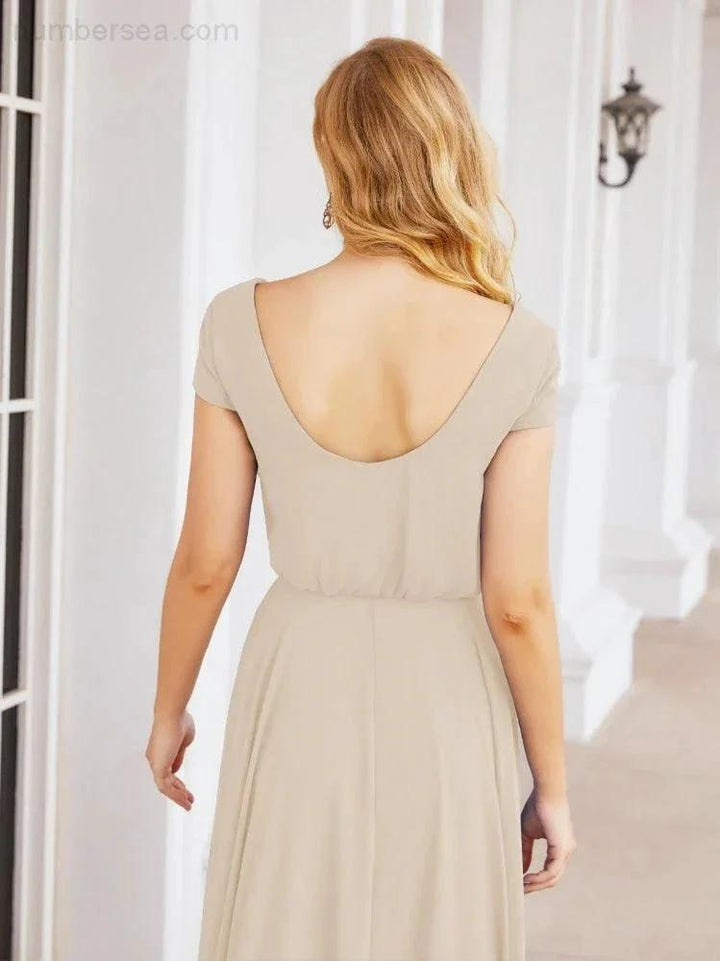 Numbersea V-Neck Bridesmaid Dresses Long Cap Sleeves Prom Evening Formal Gowns 28071 by numbersea