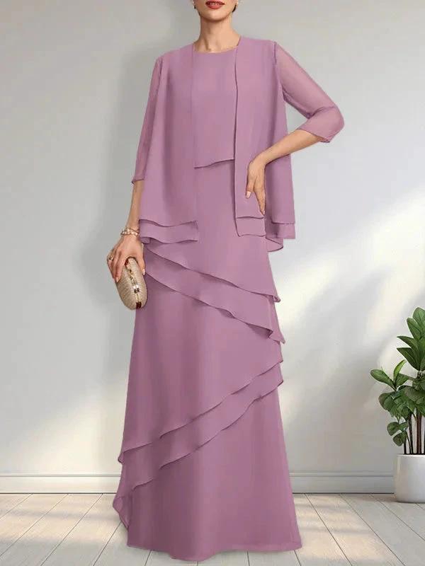 Sheath Scoop Floor-Length Chiffon Mother of the Bride Dress by Dreamylily