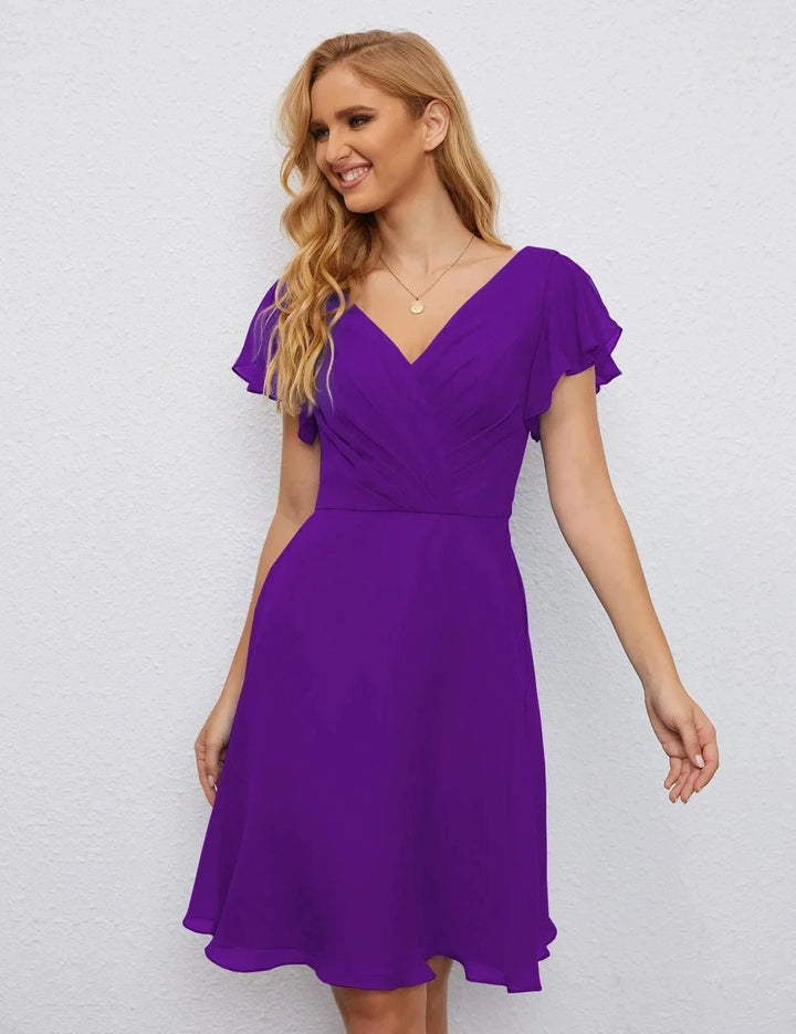 Numbersea U Back Homecoming Dress Formal Prom Dress Knee Length Short Sleeves Cocktail Party Dress 28077 by numbersea