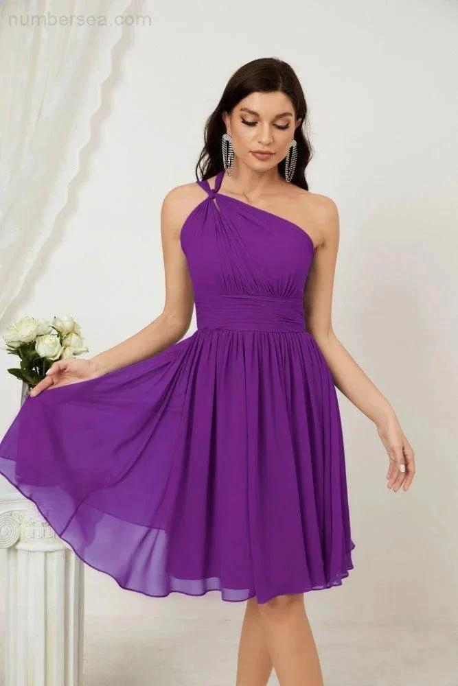 Numbersea Women Chiffon Short One Shoulder Bridesmaid Dress Formal Dresses for Party Homecoming 2804 by numbersea