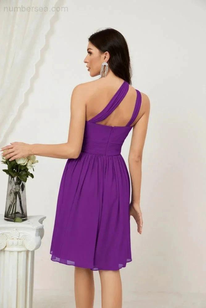 Numbersea Women Chiffon Short One Shoulder Bridesmaid Dress Formal Dresses for Party Homecoming 2804 by numbersea