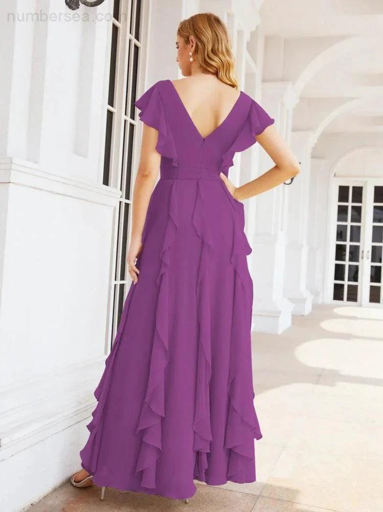 Ruffled Bridesmaid Dresses with Sleeves Long Formal Party Dress 28041 by numbersea