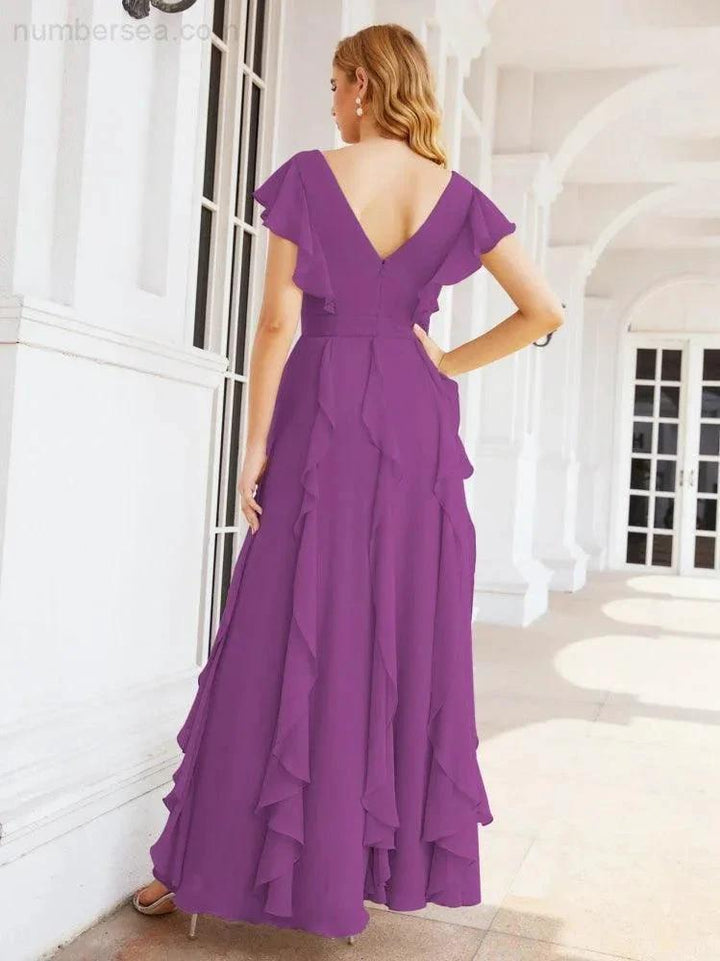 Ruffled Bridesmaid Dresses with Sleeves Long Formal Party Dress 28041 by numbersea