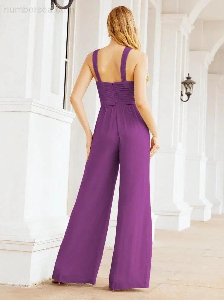 Numbersea Crisscross Neck Jumpsuit Formal Evening Dress Long Bridesmaid Dresses Bell-bottomed Pants 28033 by numbersea